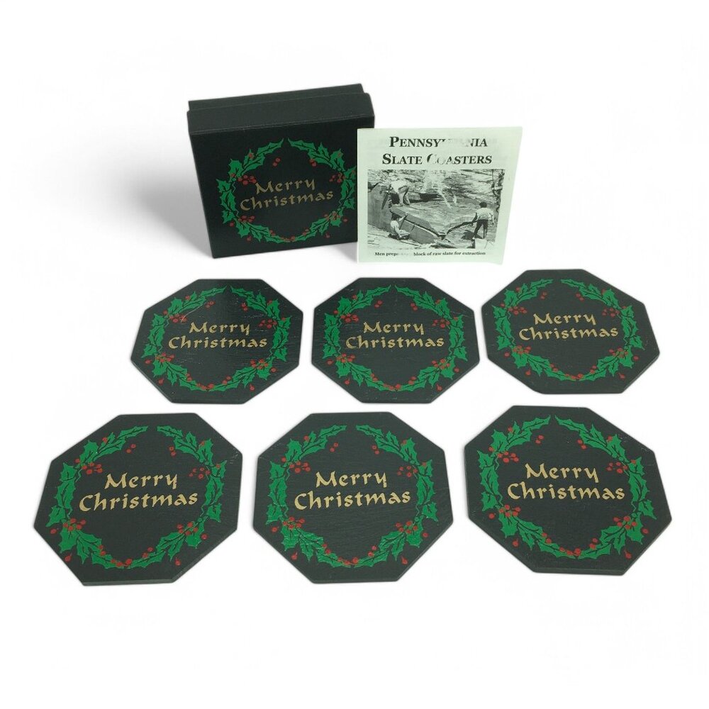 Pennsylvania Slate Christmas Coasters Set of 6 Capozzolo Brothers Bangor PA Vint